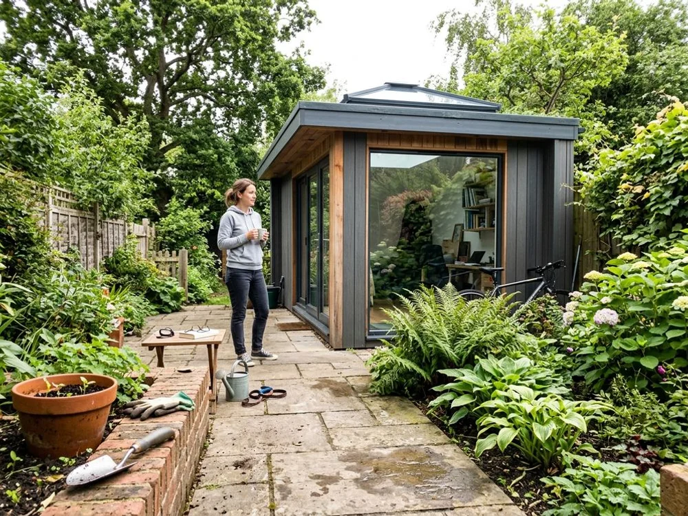 Contemporary garden studio with roof lantern in Ampthill