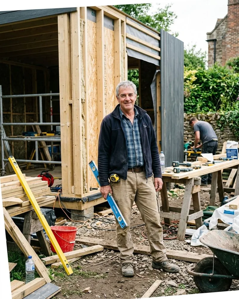 Founder Miahi on site at a Bedfordshire garden room build